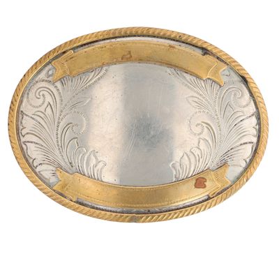 Vintage German 830 Silver Gold Filled Detail Engraved Belt Buckle