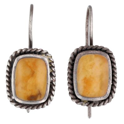 Signed Southwest Sterling Silver Honey Agate Inlay Drop Earrings
