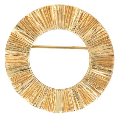 Vintage German 18K Yellow Rolled Gold Wavy Circle Ribbon Brooch