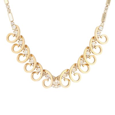 Sarah Coventry Vintage Gold Tone Rhinestone Swirl Necklace