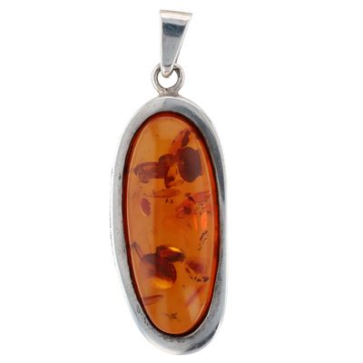 Sterling Silver Amber Large Modern Oval Pendant