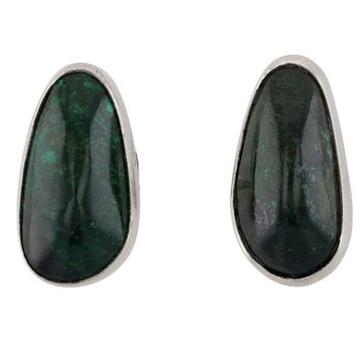 Signed Israel Sterling Silver Eilat Stone Cabochon Cufflinks