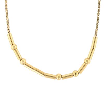 Gold Over Sterling Silver Tube Ball Bead Necklace