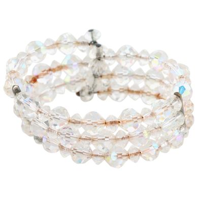 Silver Tone Aurora Borealis Bead Cuff Bracelet