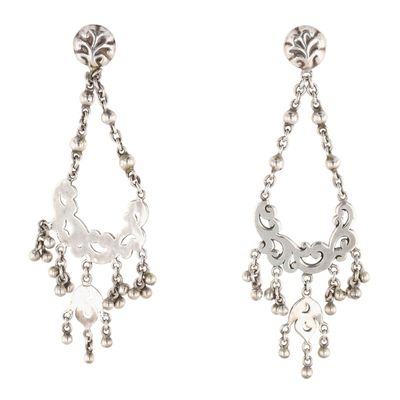 Lois Hill Sterling Silver Scroll Cut Chandelier Stud Earrings
