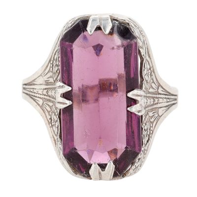 Vintage Sterling Silver Purple Rhinestone Art Deco Ring Size 7.5