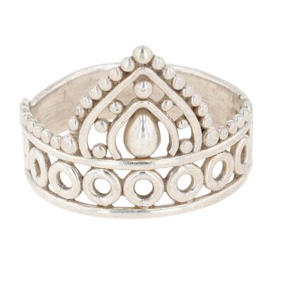 Sterling Silver Open Work Bali Style Crown Ring Size 7