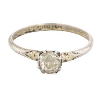 Uncas Vintage Sterling Silver Rhinestone Solitaire Ring Size 7.75