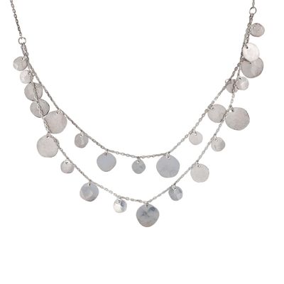 Sterling Silver Hammered Disc Double Strand Necklace