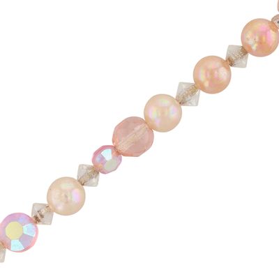 Japan Silver Tone Faux Pearl Pink Glass Beaded Necklace
