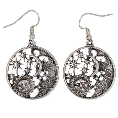 Silver Tone Celestial Dangle Earrings