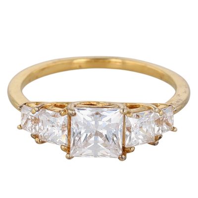D'Joy Gold Over Sterling Silver CZ Princess Cut Five Stone Ring Size 8.25