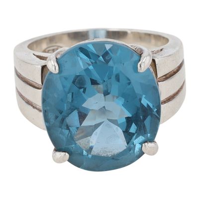 Seta Sterling Silver Blue Topaz Wavy Oval Cut Ring Size 7