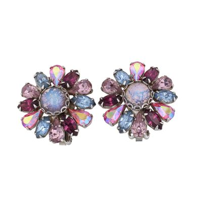 Weiss Vintage Silver Tone Rhinestone Aurora Borealis Earrings