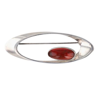 Niels Erik From Denmark Sterling Silver Amber Modernist Oval Brooch