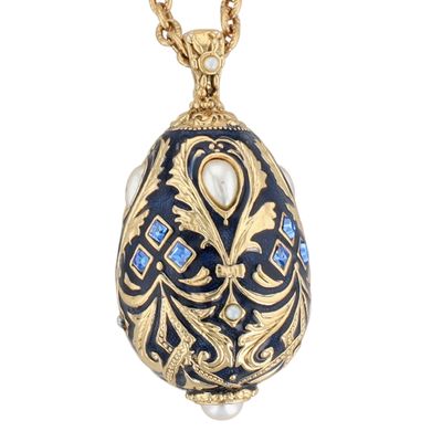 Joan Rivers Gold Tone Enamel Rhinestone Floral Egg Necklace
