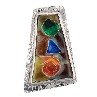 Dan McCann 2008 Sterling Silver Cloisonne Enamel Modern Stamped Brooch