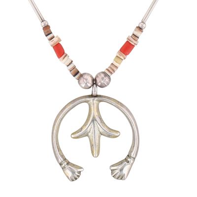 Southwest Sterling Liquid Silver Coral Heishi Bead Naja Necklace