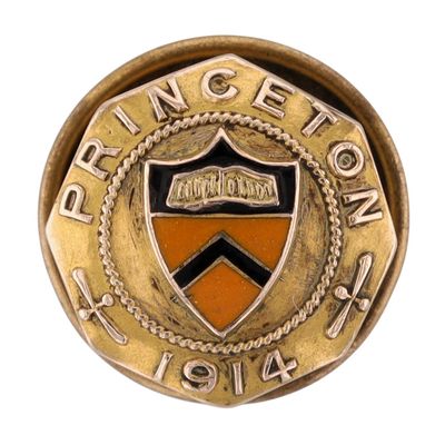 Signed Princeton 1914 Gold Filled Enamel University Shield Lapel Button