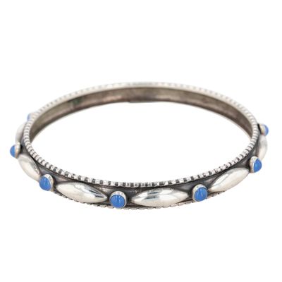 Vintage 800 Silver Blue Rhinestone Studded Bangle Bracelet