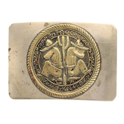 Mexico Nickel Silver Brass Dos Amigos Belt Buckle
