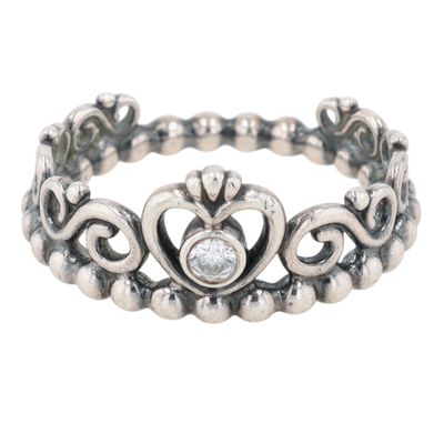 Pandora Sterling Silver CZ Heart Tiara Bead Ring Size 6