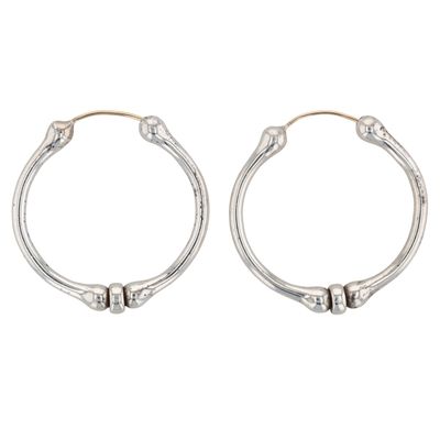 14K Yellow Gold Sterling Silver Hollow Form Hoop Earrings