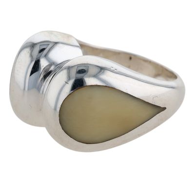 Joachim S'Paliu Spain Sterling Silver Shell Inlay Modernist Ring Size 6.5