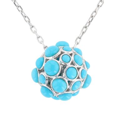 Signed Sterling Silver Faux Turquoise Studded Orb Necklace