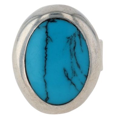 Sterling Silver Turquoise Inlay Oval Ring Size 6.25