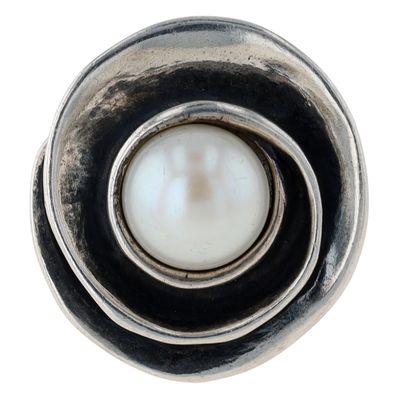Silpada Israel Sterling Silver Pearl Unfurling Swirl Ring Size 8