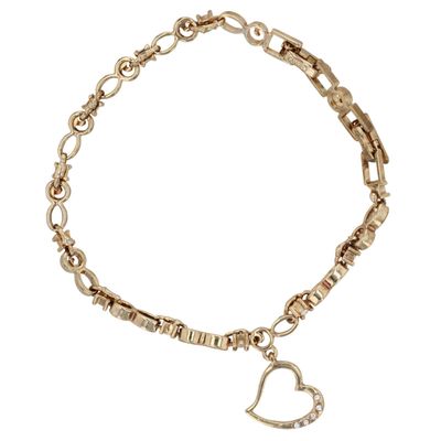 Avon Gold Tone Rhinestone Heart Charm Romance Bracelet