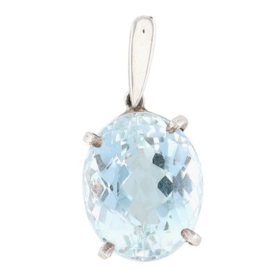 Sterling Silver Light Blue Sapphire Large Oval Pendant