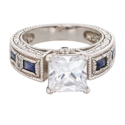Sterling Silver CZ Milgrain Detail Deco Ring Size 7