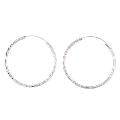 Sterling Silver Large Diamond Cut Endless Hoop Earrings