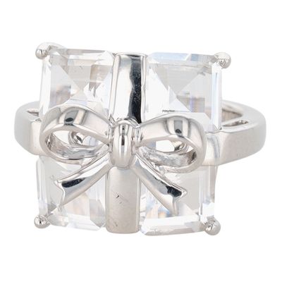 Signed Sterling Silver Spinel Bow Wrapped Present Ring Size 6