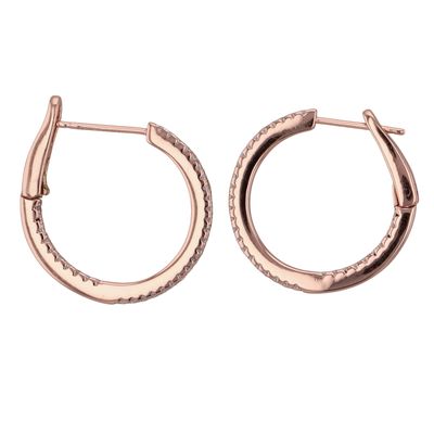 Signed Rose Gold Over Sterling Silver CZ Hinged Hoop Earrings