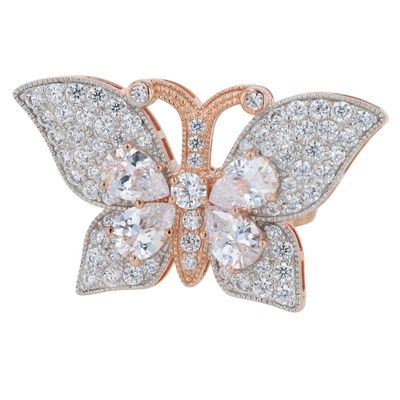 Signed Rose Gold Over Sterling Silver CZ Encrusted Butterfly Ring Size 6