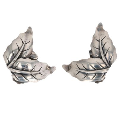Niels Erik From Denmark Sterling Silver Double Leaf Earrings