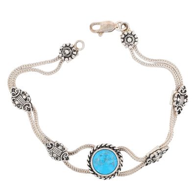 Southwest Sterling Silver Turquoise Floral Double Strand Bracelet