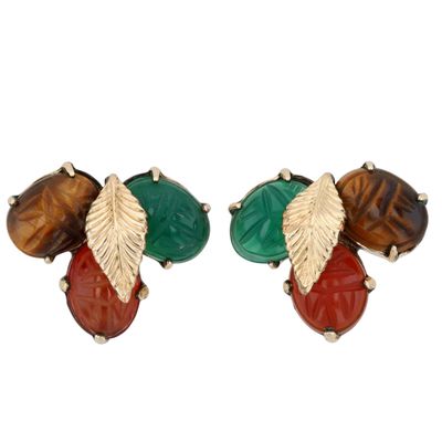WE Richards 12K Yellow Gold Filled Multi Gemstone Scarab Earrings