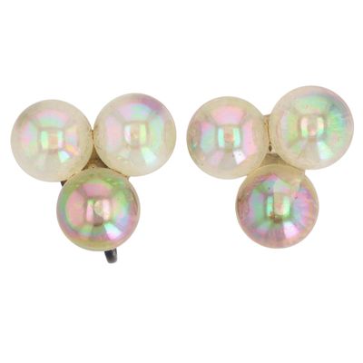 Vintage Sterling Silver Iridescent Acrylic Ball Earrings