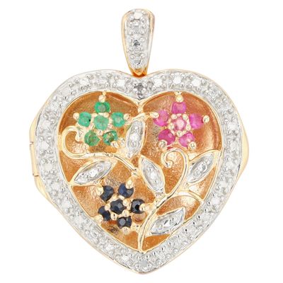 Ross Simons Gold Over Sterling Silver Multi Gemstone Open Heart Locket