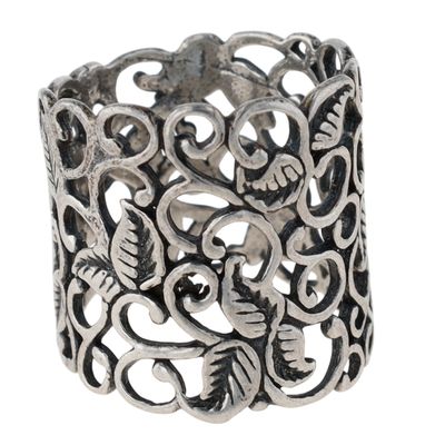 Israel Sterling Silver Open Work Vine Leaf Wide Band Ring Size 7
