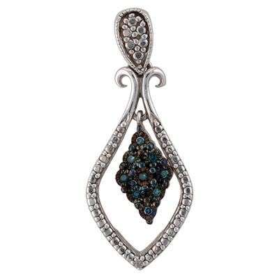 Signed Sterling Silver Two Tone Diamond Double Dangle Pendant