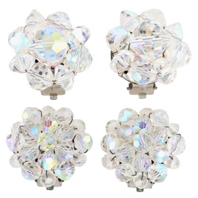 German Silver Tone Metal Aurora Borealis Cluster Bead Earrings Lot