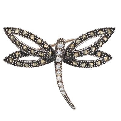 Judith Jack Sterling Silver Marcasite CZ Dragonfly Brooch