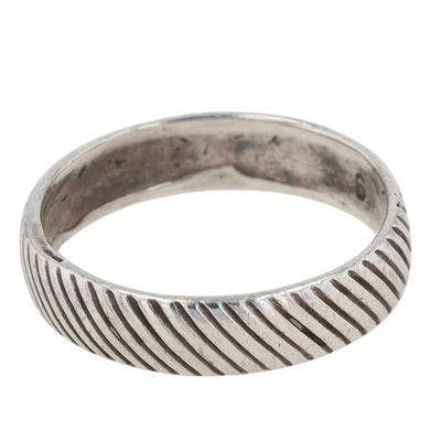 Cellini Sterling Silver Ridged Band Ring Size 6.5