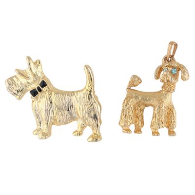 Signed Gold Tone Rhinestone Dog Brooch And Pendant Lot