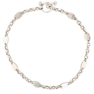 Mexico Sterling Silver Heavy Oval Link Toggle Clasp Necklace